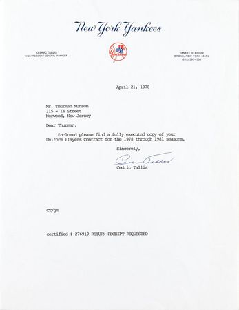 Lot #8192 Thurman Munson 1978-81 New York Yankees Signed Player Contract (Last Contract) - Image 5