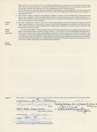 Lot #8184 Reggie Jackson 1971 Oakland Athletics Signed Player Contract - Image 1