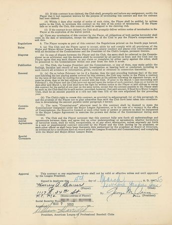 Lot #8167 Hank Bauer 1950 New York Yankees Signed Player Contract - Image 1