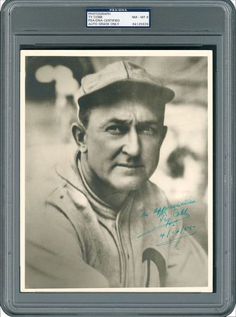 Lot #8217 Ty Cobb 1955 Signed Photograph - PSA/DNA NM-MT 8 - Image 1