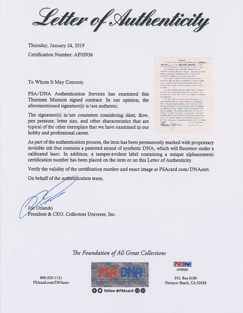 Lot #8188 Thurman Munson 1973 American Airlines Golf Tournament Signed Contract - Image 2