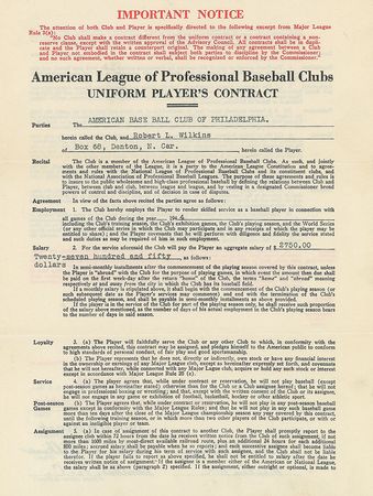 Lot #8162 Robert Wilkins 1944 Philadelphia Athletics Signed Player Contract with Connie Mack - Image 2
