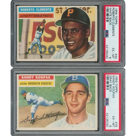 Lot #8070  1956 Topps HOFer Pair with Koufax and Clemente - both PSA EX-MT 6 - Image 2