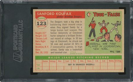 Lot #8068  1955 Topps #123 Sandy Koufax RC - SGC EX/NM+ 6.5 - Image 2