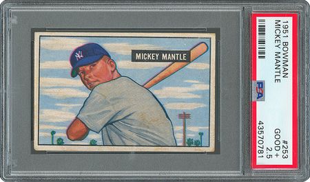 Lot #8043  1951 Bowman #253 Mickey Mantle RC - PSA GOOD+ 2.5 - Image 1