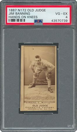 Lot #8003  1887 N172 Old Judge James Banning Hands on Knees PSA VG-EX 4 - Image 1