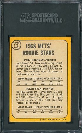 Lot #8109  1968 Topps 177 Nolan Ryan RC - SGC VG-EX 4 - Image 2