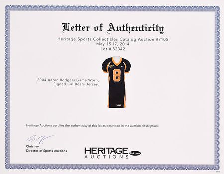Lot #8356 Aaron Rodgers Signed Game-used California Golden Bears Jersey - Image 4