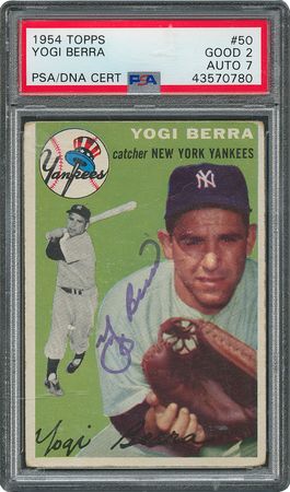 Lot #8061  1954 Topps #50 Yogi Berra Signed Card - PSA/DNA NM 7 - Image 1