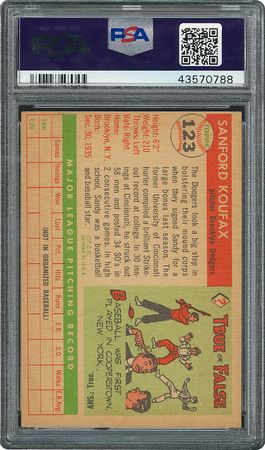 Lot #8063  1955 Topps #123 Sandy Koufax Rookie Card - PSA VG-EX 4 - Image 2