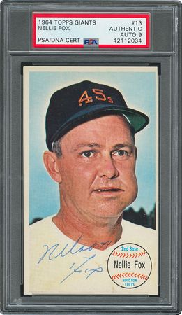 Lot #8095  1964 Topps Giants #13 Nellie Fox Autographed Card - PSA/DNA MINT 9 - Image 1