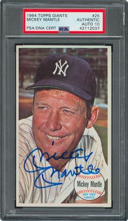 Lot #8096  1964 Topps Giants #25 Mickey Mantle Autographed Card - PSA/DNA GEM MINT 10 - Image 1