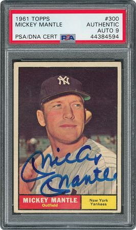 Lot #8087  1961 Topps #300 Mickey Mantle Signed Card - PSA/DNA - Image 1