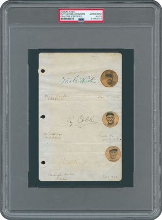 Lot #8288 Babe Ruth, Ty Cobb, and Walter Johnson Signed Album Page - Image 1