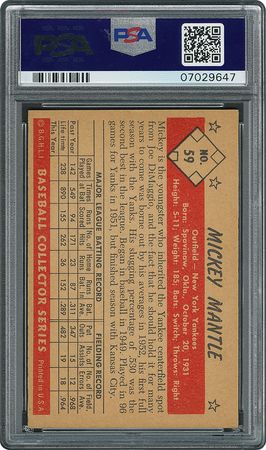 Lot #8052  1953 Bowman Color #59 Mickey Mantle - PSA NM-MT 8 - Image 2