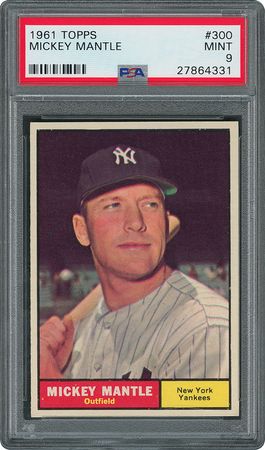 Lot #8088  1961 Topps #350 Mickey Mantle - PSA MINT 9 - Image 1
