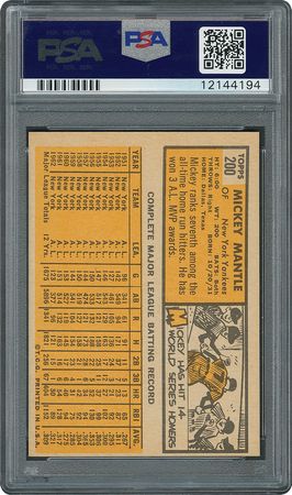 Lot #8092  1963 Topps #200 Mickey Mantle - PSA MINT 9 - Image 2