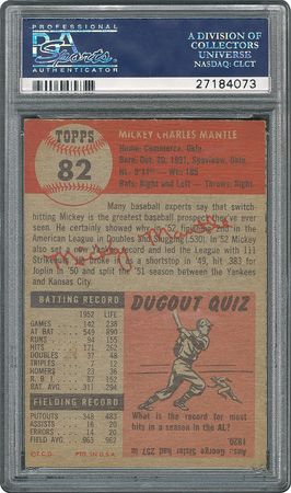 Lot #8054  1953 Topps #82 Mickey Mantle - PSA VG/EX+ 4.5 - Image 2