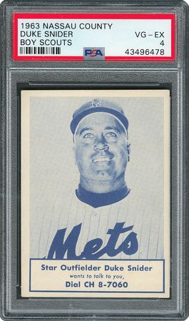 Lot #8090  1963 Nassau County Duke Snider Boy Scouts Baseball Card - PSA VG-EX 4 - Image 1