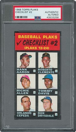 Lot #8111  1968 Topps Plaks Checklist #2 with Aaron, Clemente, Mays, and Rose- PSA AUTHENTIC - Image 1