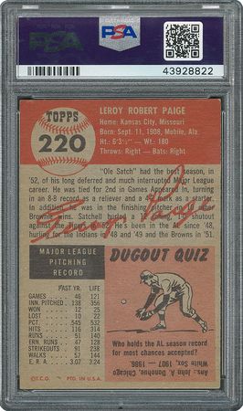 Lot #8055  1953 Topps #220 Satchel Paige PSA EX-MT 6 - Image 2