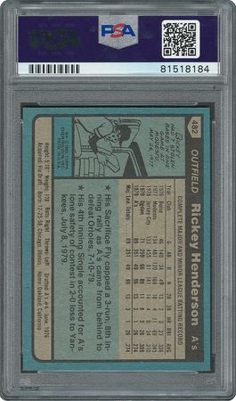 Lot #8128  1980 Topps #482 Rickey Henderson PSA MINT 9 - Image 2