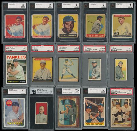 Lot #8029  Exceptional Hall of Famer Graded Baseball Cards Collection (44) with Babe Ruth (3) and Mickey Mantle (20) - LOADED! - Image 1