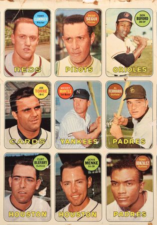 Lot #8114  1969 Topps Baseball Uncut Sheet with Two Mickey Mantle #500 Cards - Image 2