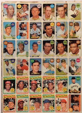 Lot #8114  1969 Topps Baseball Uncut Sheet with Two Mickey Mantle #500 Cards - Image 3