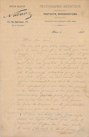 Lot #448 Felix Nadar Handwritten Letter Signed - Image 1