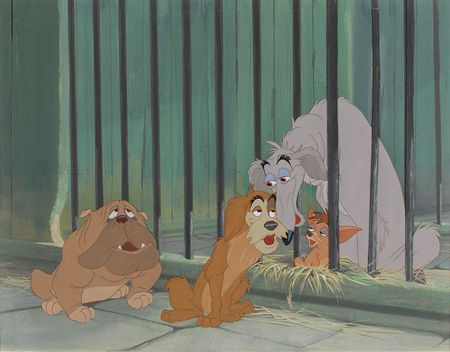 Lot #459 Toughy, Boris, Pedro, and Bull production cels from Lady and the Tramp Production Cels - Image 1