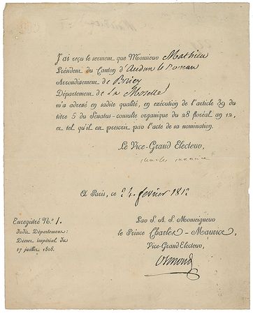 Lot #411 Charles Maurice de Talleyrand - Image 1