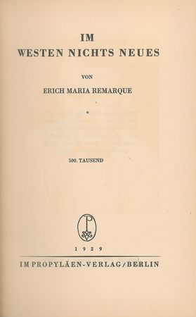 Lot #516 Erich Maria Remarque: Rare signed German edition of All Quiet on the Western Front - Image 3