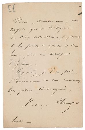 Lot #501 Victor Hugo Handwritten Letter Signed - Image 1