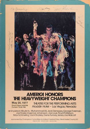 Lot #892 Boxing: Heavyweight Champs: 'America Honors the Heavyweight Champions'—boxing legends sign in '77 - Image 1