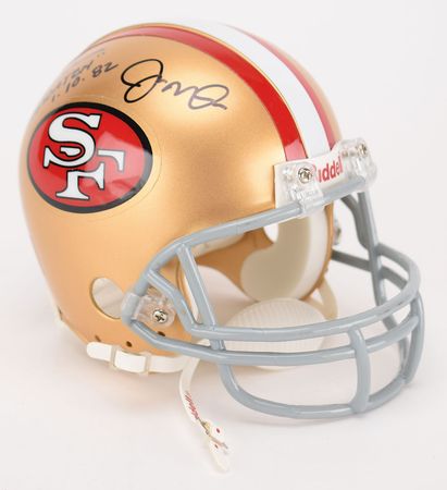 Lot #957 Joe Montana and Dwight Clark Mini Helmet - Image 1