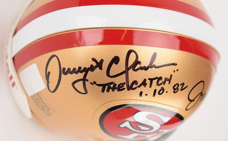 Lot #957 Joe Montana and Dwight Clark Mini Helmet - Image 3