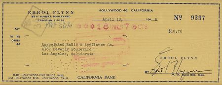 Lot #834 Errol Flynn Check - Image 2