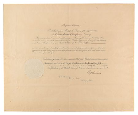 Lot #63 Benjamin Harrison Signed Document - Image 1