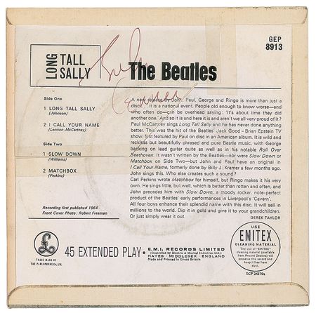 Lot #642 Beatles: John Lennon: Lennon signs the 'Long Tall Sally' EP - Image 2