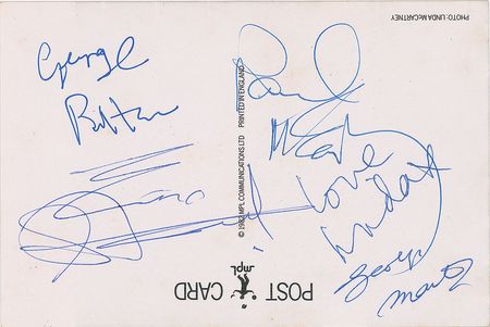 Lot #644 Beatles: Paul and Linda McCartney, and George Martin Postcard - Image 1