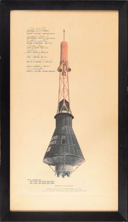 Lot #322 Mercury Seven and Mission Control: Rare Mercury capsule print signed by NASA's original seven astronauts - Image 2