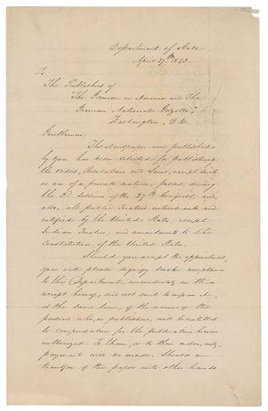 Lot #234 Daniel Webster: Appointing a newspaper to cover the 27th Congress - Image 1