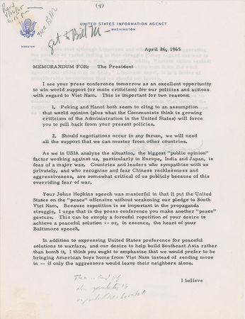 Lot #36 Lyndon B. Johnson Typed Memo