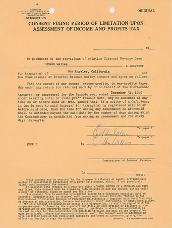 Lot #889 Orson Welles Signed Document - Image 1