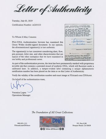 Lot #889 Orson Welles Signed Document - Image 2