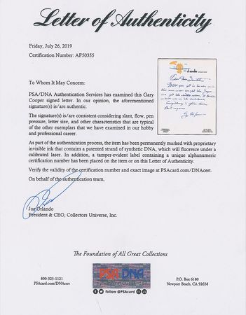 Lot #816 Gary Cooper Handwritten Letter Signed - Image 2