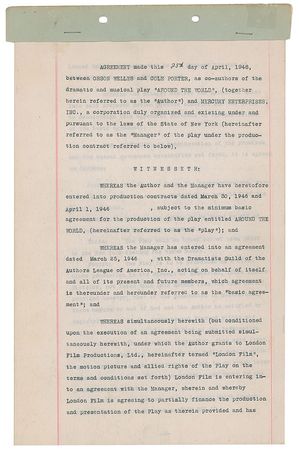 Lot #890 Orson Welles and Cole Porter Signed Document - Image 2