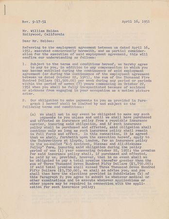 Lot #844 William Holden Signed Document - Image 2