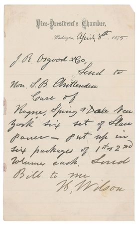 Lot #236 Henry Wilson Handwritten Letter Signed - Image 1